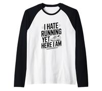 Odio Correr Pero aquí Estoy Divertido Humor Fitness Camiseta Manga Raglan