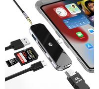 oditton Concentrador USB C, 6 en 1 USB Multipor Hub con USB 3.0, 4K HDMI, Ranura para Tarjetas SD/TF, Carga PD de 100 W, Audio de 3,5 mm, USB C Hub Tipo C para Mac, iPad, DELL y Otros Dispositivos