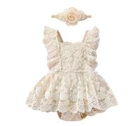 Odizli Bebé Niña Volantes Flores Encaje Mameluco Princesa Tutú Vestido de Tul + Diadema Ropa de Verano, 12#albaricoque, 6-12 Meses