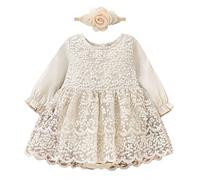 Odizli Bebé Niña Volantes Manga Larga Flores Encaje Mameluco Princesa Tutú Vestido de Tul+Diadema Ropa de Verano, 24#beige, 18-24 Meses