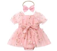 Odizli Bebé recién nacido niña verano tul manga corta fresa margarita flor bordado pelele vestido + diadema traje, Rosa., 0-3 meses