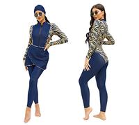Odizli Burkini Mujer Musulmana Manga Larga Body+Schwimmhose+Delantal+Hijab 4pcs Full Cover Islámico Body Modest Bañador, azul marino, S