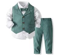 Odizli Camisa de manga larga para niños y jóvenes, chaleco + pantalones + pajarita 4 piezas traje de cumpleaños festivo boda traje, verde, 2-3 Años