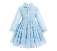 Odizli Niños Niñas Manga Larga Punto Suizo Gasa Volantes Una Línea Vestidos, azul, 7-8 años