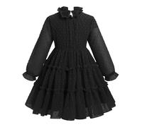 Odizli Niños Niñas Manga Larga Punto Suizo Gasa Volantes Una Línea Vestidos, Negro , 5-6 años