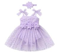 Odizli Pelele de tul para niña con diseño de espaguetis sin mangas y cinta para la cabeza, para cumpleaños, sesión de fotos, morado, 9-12 Meses