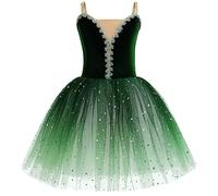 Odizli Ropa de ballet Niñas Niños Encaje Bordado Brillo Tutú Vestido de Baile Vestido de Ballet, verde, 5-6 Años