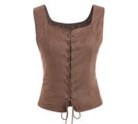 Odizli Ropa medieval para mujer, hombre, verano, sin mangas, chaleco vikingo, gótico, steampunk, renacentista, disfraz de pirata victoriano, L