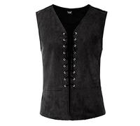 Odizli Ropa medieval para mujer, hombre, verano, sin mangas, chaleco vikingo, gótico, steampunk, renacentista, disfraz de pirata victoriano, XL