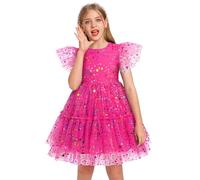 Odizli Vestido corto de tul para niñas y niñas con purpurina arco iris y estrella, línea A, vestido de tul, rojo, rosa, 3-4 Años