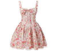 Odizli Vestido corto de verano para mujer, sexy, sin mangas, tirantes delgados, bohemio, floral, encaje, rojo y blanco, S