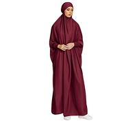 ODIZLI Vestido de hiyab musulmán de una pieza para mujer, con capucha, Abaya, cobertura completa, Islam Dubai modesto bata, Rojo vino, Talla única