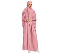 ODIZLI Vestido de hiyab musulmán de una pieza para mujer, con capucha, Abaya, cobertura completa, Islam Dubai modesto bata, Rosado, Talla única