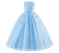 Odizli Vestido de niña de flores sin mangas lentejuelas mariposa princesa una línea de tul vestido de boda largo vestido de baile, azul, 9-10 años