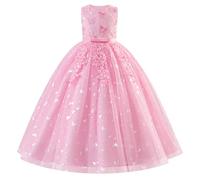 Odizli Vestido de niña de flores sin mangas lentejuelas mariposa princesa una línea de tul vestido de boda largo vestido de baile, Rosa., 7-8 años