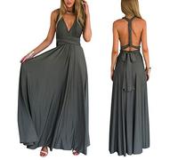 Odizli Vestido de noche largo para mujer, sexy, sin espalda, multiway, con vendaje envolvente, festivo, vestidos de dama de honor, fiesta, vestido de baile, gris oscuro, M