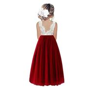 Odizli Vestido de princesa para niña, sin mangas, de encaje, línea A, vestido de tul, festivo, boda, primera comunión, cumpleaños, vestido de noche largo, Wine#A, 13-14 Años