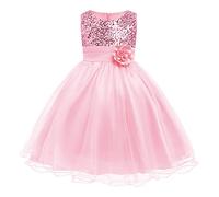 Odizli Vestido de tul con lentejuelas sin mangas para niñas, vestido de princesa, vestido festivo de boda, primera comunión, bautizo, Rosa., 5-6 años