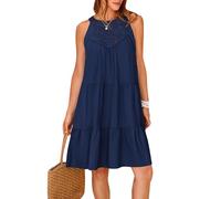 Odizli Vestido de verano para mujer sin mangas, estilo bohemio, con cuello en forma de V, de tul, línea A, hasta la rodilla, estilo túnica, azul oscuro, XXL