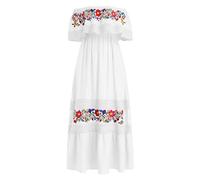 Odizli Vestido largo de verano para mujer, estilo bohemio mexicano, con bordado de flores, de encaje, Blanco, XL