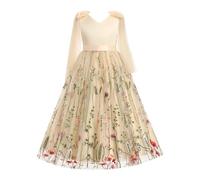 Odizli Vestidos de flores para niña sin mangas, cuello en V, bordado de flores, línea A, vestido de tul de princesa, vestido de boda largo, albaricoque, 11-12 años
