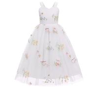Odizli Vestidos de niña de flores sin mangas con bordado de flores de princesa una línea de tul vestido de noche largo de boda festivo, Blanco, 9-10 años