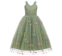 Odizli Vestidos de niña de flores sin mangas con bordado de flores de princesa una línea de tul vestido de noche largo de boda festivo, verde oscuro, 5-6 años
