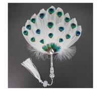 ODJDNLKLWN Ventilador Exquisito abanico de plumas de pavo real blanco for escenario, accesorios for fiestas, mujeres y niños Ventilador de mano(Style C)