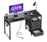 ODK Escritorio con 3 Cajones y Tomas de Corriente y USB,120x48cm, Negro