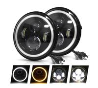 ODKBFG Faros Faro Led De 7 Pulgadas Para Coche, 2 Piezas, DRL H4 Hi-Lo Con Halo, Ojos De Ángel, Faro Para Lada Para Niva 4X4 Uaz 12V 24V Lámpara Conjunto