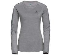 Odlo Crew Neck Concord Sweatshirt Sudadera para Mujer, Grey Melange-Leaves on Sleeve Print SS20, Extra-Small