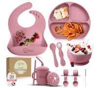 O'doe 11 piezas de suministros de alimentación de destete LED para bebés para niños pequeños, juego de alimentación para bebés | Juego de utensilios de silicona con succión para bebés con cucharas
