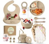 O'doe Juego de destete para bebé - 15 piezas Juego de alimentación para bebé de silicona con placa de succión, cuenco, babero, taza para beber, alimentador de frutas, bandeja para congelador - Juego
