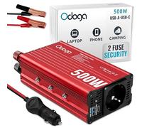 Odoga Inversor 12v 220v - Transformador 500W, Convertidor con Puertos USB-A y USB-C de 3A - Adaptador Mechero Coche a Enchufe - Cargue Sus Dispositivos en Autocaravanas, Camper Furgoneta y Coche