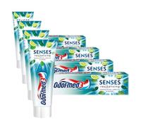 Odol-med3 SENSES Pasta dentífrica revitalizante eucalipto, lima y menta, protege contra caries y refresca, 75 ml, pasta de dientes (Paquete de 4)