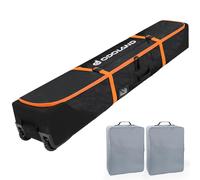 Odoland Bolsa de Esquí con Ruedas Bolsas Acolchadas para Snowboard y Botas de Esquí con Ruedas para Viajes en Avión, Tela Oxford 900D Impermeable, Apta a 2 Pares de Esquís de 170/190 cm, Naranja
