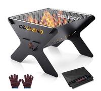 Odoland Brasero de Plegable Exterior 20.7x29x29.5cm, Fogón de Leña, Parrilla de Hierro Fundido para Jardín y Patio, Hornillo de Leña para Camping con Bolsa Portátil