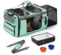 Odoland Caja de transporte para gatos para 2 gatos - Bolso plegable y expandible para gatos grandes y cachorros, bolsa de transporte para perros transpirable con correa para el hombro y bandeja para