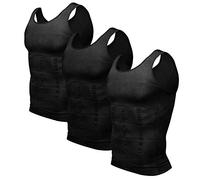 Odoland Camiseta Reductora Hombre Compresión Pack de 3 Camisetas Interior Chaleco Adelgazante para Hombre,Nergo,L