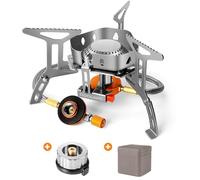 Odoland Hornillos Portátiles de Camping 3500 W, Mini Estufa de Camping Plegable de Acero con Encendido Piezoeléctrico, Hornillos de Gas Ultraligera y Duradera para Camping Picnic Senderismo(gris)