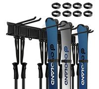 Odoland Portaesquís en Pared 4 Piezas+ Correas 8 Piezas, Soporte de Pared para Portaesquís de Snowboard para Multipropósito, hasta 136 kg, para Almacenamiento de Esquís en Hogar y Garaje