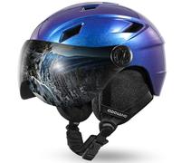 Odoland Ski Helmet with Lens Visor Great for Skiing, Light Weight and Adjustable Ventilation Advanced Competition Snow Helmet with Warm Fluffy Earpads for Men Women Adult and Youth Flash Blue L