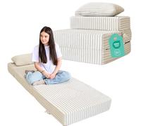 Odolplusz Colchón plegable premium de 70 x 205 x 15 cm, colchón plegable de 3 piezas con funda extraíble, espuma extra gruesa de 15 cm, colchón plegable para invitados, colchón de viaje (beige)