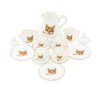 Odoria 1/12 Miniatura 15PZ Conjunto de Tazas de Té patrón de Gato Porcelana Cocina Accesorio para Casa de Muñecas