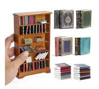 Odoria Casa de Muñecas Estantería con Libros: 73Pzs Escala 1/12 Miniatura Librería Estante para Biblioteca Oficina Escuela Victoriana - Mini Mueble Madera Útiles Escolares Vintage Marrón