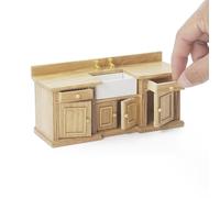 Odoria Casa de Muñecas Fregadero Miniatura: Escala 1/12 Mostrador Encimera de la Cocina Moderno - Mini Armario Baño Mueble Madera Roble