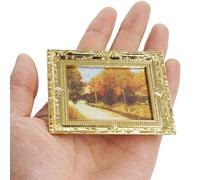 Odoria Casa de Muñecas Marco de Fotos: Escala 1/12 Miniatura Papel Pintura al Óleo Pared para Salón Dormitorio Galería Victoriana Vintage - Mini Arte Antiguo Dorado Paisaje