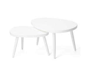 Odoria Casa de Muñecas Mesa Auxiliar: Escala 1/12 Miniatura Mesa de Centro para Salón Moderno - Mini Mueble Madera Ovalada Blanco 2 Piezas