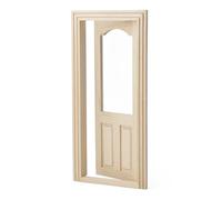 Odoria Casa de Muñecas Puerta Madera: Escala 1/12 Miniatura Entrada Exterior con Ventana Transparente Moderno para Hada Jardín - Mini Mueble hacia Adentro Componentes de Edificios No Pintado