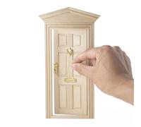 Odoria Casa de Muñecas Puerta Panel: 5Pzs Escala 1/12 Miniatura Entrada hacia Adentro para Hada Jardín Rústico - Mini Llamador Cerradura y Ranura de Correo - Pequeña Mueble No Pintado Tejado en Punta